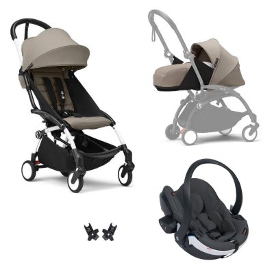 Poussette trio yoyo 3 - châssis blanc pack 0+ & 6+ taupe + siège auto izi go modular x2 by besafe