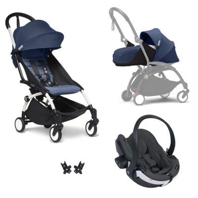 Poussette trio yoyo 3 - châssis blanc pack 0+ & 6+ bleu air france + siège auto izi go modular x2 by besafe