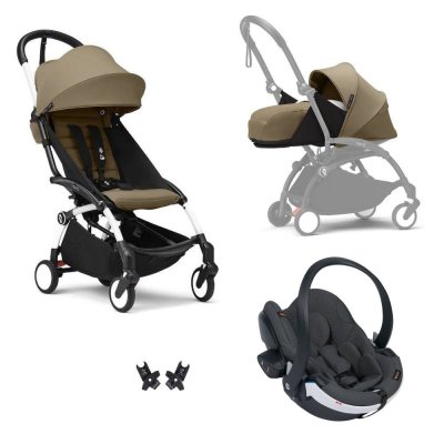 Poussette trio yoyo 3 - châssis blanc pack 0+ & 6+ toffee + siège auto izi go modular x2 by besafe