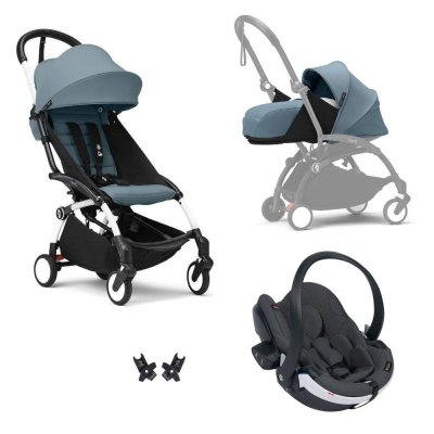 Poussette trio yoyo 3 - châssis blanc pack 0+ & 6+ aqua + siège auto izi go modular x2 by besafe