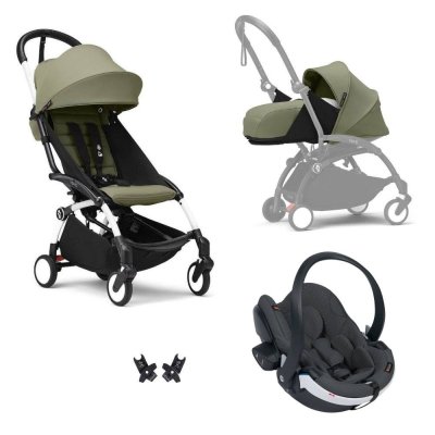 Poussette trio yoyo 3 - châssis blanc pack 0+ & 6+ olive + siège auto izi go modular x2 by besafe