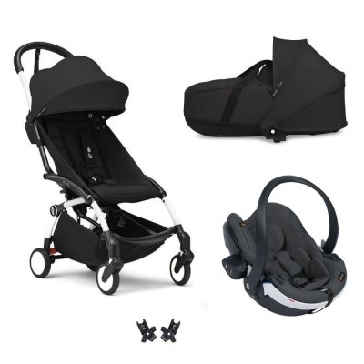 Poussette trio yoyo 3 - châssis blanc pack 6+ siège auto izi go modular x2 by besafe + nacelle noir