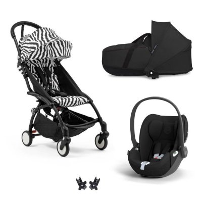 Poussette trio yoyo 3 + siège auto cloud t black + nacelle - châssis noir - zebra / noir