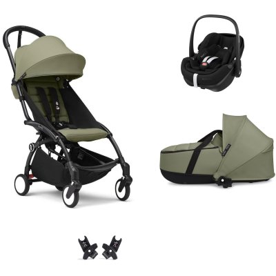 Poussette trio yoyo 3 pack 6+ et siège auto pebble 360 pro² + nacelle yoyo - chassis noir - olive
