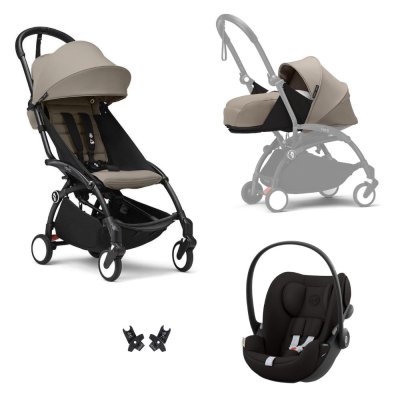 Poussette trio yoyo 3 pack 0+ & 6+ et siège auto cloud g3 black - châssis noir - taupe