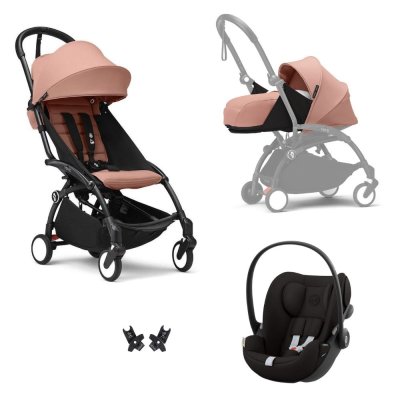Poussette trio yoyo 3 pack 0+ & 6+ et siège auto cloud g3 black - châssis noir - ginger