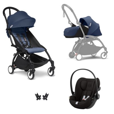 Poussette trio yoyo 3 pack 0+ & 6+ et siège auto cloud g3 black - châssis noir - bleu air france