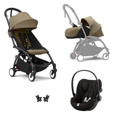 Poussette trio yoyo 3 pack 0+ & 6+ et siège auto cloud g3 black - châssis noir - toffee