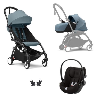 Poussette trio yoyo 3 pack 0+ & 6+ et siège auto cloud g3 black - châssis noir - aqua