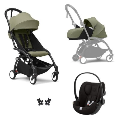 Poussette trio yoyo 3 pack 0+ & 6+ et siège auto cloud g3 black - châssis noir - olive