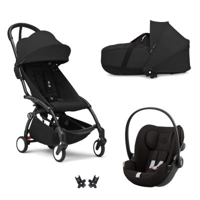 Poussette trio yoyo 3 pack 6+ et siège auto cloud g black + nacelle yoyo - chassis noir - noir