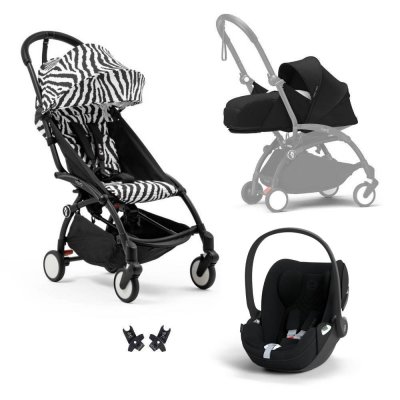Poussette trio yoyo 3 pack 0+ & 6+ + siège auto cloud t plus black - châssis noir - zebra / noir