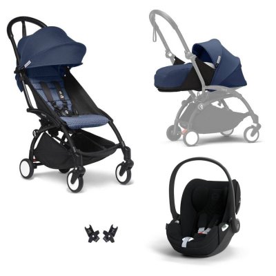 Poussette trio yoyo 3 pack 0+ & 6+ + siège auto cloud t plus black - châssis noir - bleu air france