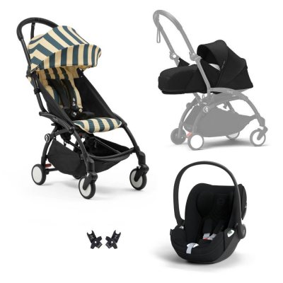 Poussette trio yoyo 3 pack 0+ & 6+ + siège auto cloud t plus black - châssis noir - monaco / noir