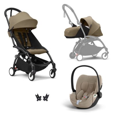 Poussette trio yoyo 3 pack 0+ & 6+ + siège auto cloud t plus black - châssis noir - toffee