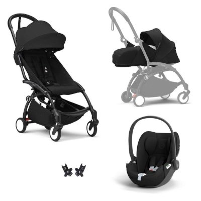 Poussette trio yoyo 3 pack 0+ & 6+ + siège auto cloud t black - châssis noir - noir