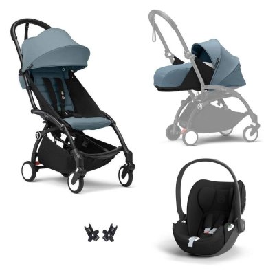 Poussette trio yoyo 3 pack 0+ & 6+ + siège auto cloud t black - châssis noir - aqua