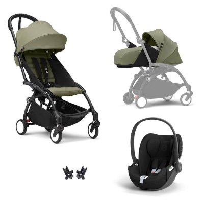 Poussette trio yoyo 3 pack 0+ & 6+ + siège auto cloud t black - châssis noir - olive