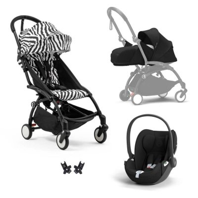 Poussette trio yoyo 3 pack 0+ & 6+ + siège auto cloud t black - châssis noir - zebra / noir