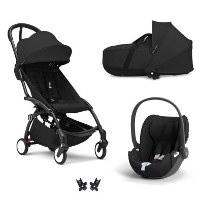 Poussette trio yoyo 3 + siège auto cloud t black + nacelle - châssis noir - noir
