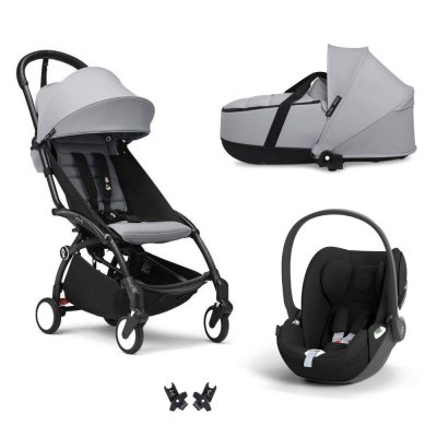 Poussette trio yoyo 3 + siège auto cloud t black + nacelle - châssis noir - stone