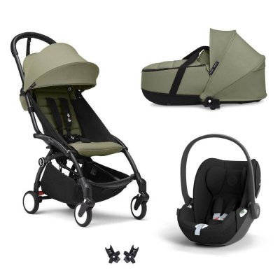 Poussette trio yoyo 3 + siège auto cloud t black + nacelle - châssis noir - olive
