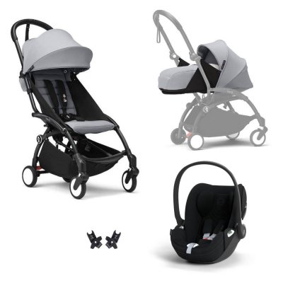 Poussette trio yoyo 3 pack 0+ & 6+ + siège auto cloud t plus black - châssis noir - stone