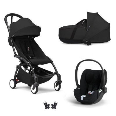 Poussette trio yoyo 3 pack 6+ + siège auto cloud t plus black + nacelle yoyo - châssis noir - noir