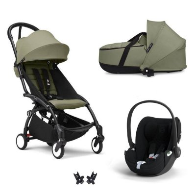 Poussette trio yoyo 3 pack 6+ + siège auto cloud t plus black + nacelle yoyo - châssis noir - olive