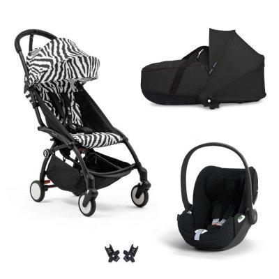 Poussette trio yoyo 3 pack 6+ + siège auto cloud t plus black + nacelle yoyo - châssis noir - zebra / noir