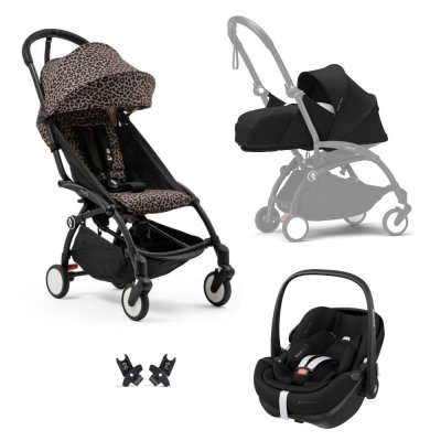 Poussette trio yoyo 3 pack 0+ & 6+ et siège auto pebble 360 pro² black - châssis noir - leopard / noir