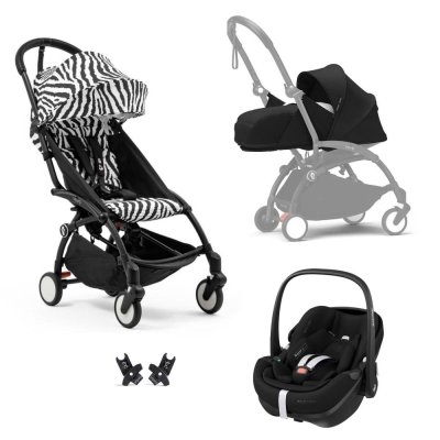 Poussette trio yoyo 3 pack 0+ & 6+ et siège auto pebble 360 pro² black - châssis noir - zebra / noir