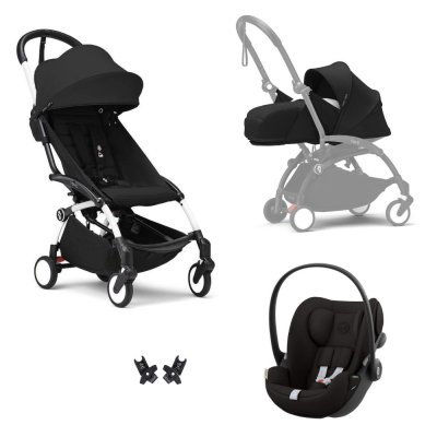 Poussette trio yoyo 3 pack 0+ & 6+ + siège auto cloud g3 black - châssis blanc - noir