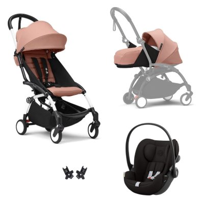 Poussette trio yoyo 3 pack 0+ & 6+ + siège auto cloud g3 black - châssis blanc - ginger