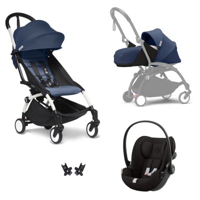 Poussette trio yoyo 3 pack 0+ & 6+ + siège auto cloud g3 black - châssis blanc - bleu air france