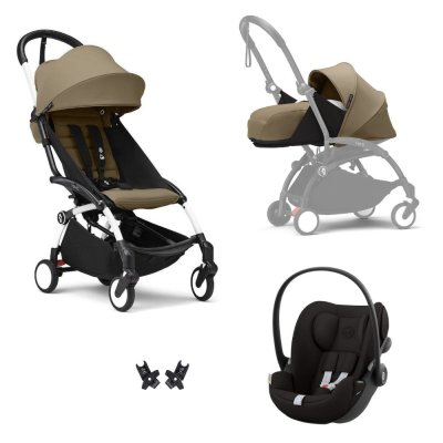 Poussette trio yoyo 3 pack 0+ & 6+ + siège auto cloud g3 black - châssis blanc - toffee