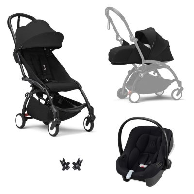 Poussette trio yoyo 3 pack 0+ & 6+ et siège auto aton b2 black - châssis noir - noir