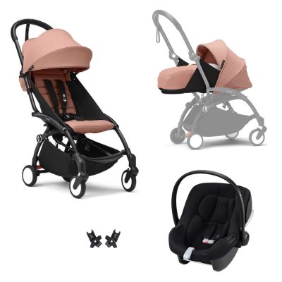 Poussette trio yoyo 3 pack 0+ & 6+ et siège auto aton b2 black - châssis noir - ginger