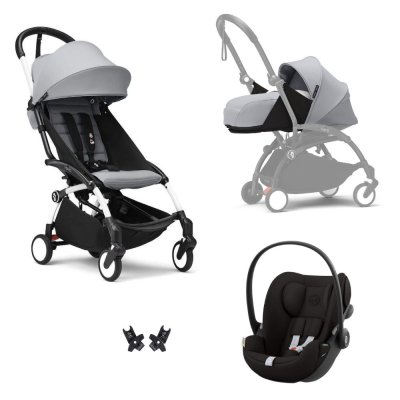 Poussette trio yoyo 3 pack 0+ & 6+ + siège auto cloud g3 black - châssis blanc - stone