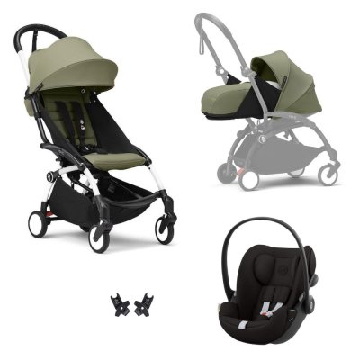 Poussette trio yoyo 3 pack 0+ & 6+ + siège auto cloud g3 black - châssis blanc - olive