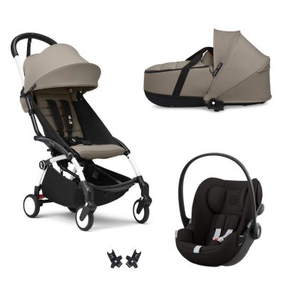 Poussette trio yoyo 3 pack 6+ et siège auto cloud g black + nacelle yoyo - chassis blanc - taupe