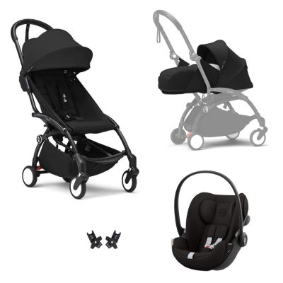 Poussette trio yoyo 3 pack 0+ & 6+ et siège auto cloud g3 black - châssis noir - noir