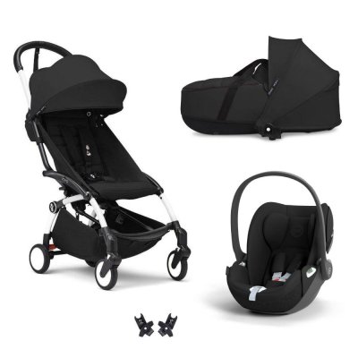 Poussette trio yoyo 3 + siège auto cloud t black + nacelle - châssis blanc - noir