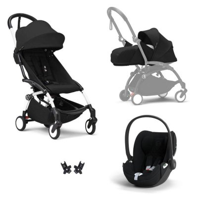 Poussette trio yoyo 3 pack 0+ & 6+ + siège auto cloud t plus black - châssis blanc - noir