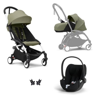 Poussette trio yoyo 3 pack 0+ & 6+ + siège auto cloud t plus black - châssis blanc - olive