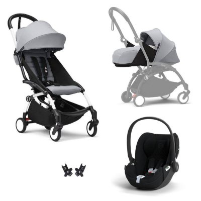 Poussette trio yoyo 3 pack 0+ & 6+ + siège auto cloud t plus black - châssis blanc - stone
