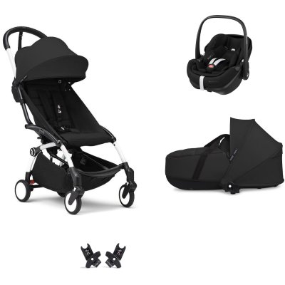 Poussette trio yoyo 3 pack 6+ et siège auto pebble 360 pro² + nacelle yoyo - chassis blanc - noir