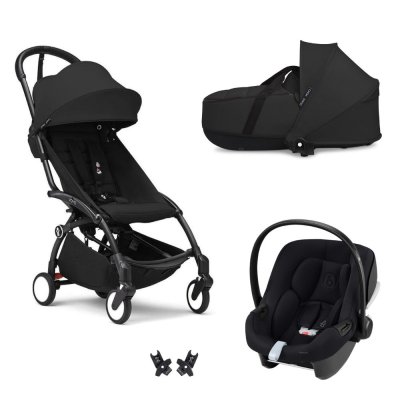 Poussette trio yoyo 3 pack 6+ et siège auto aton b2 black + nacelle yoyo - chassis noir - noir