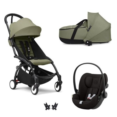 Poussette trio yoyo 3 pack 6+ et siège auto cloud g black + nacelle yoyo - chassis noir - olive