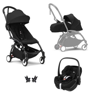 Poussette trio yoyo 3 pack 0+ & 6+ et siège auto pebble 360 pro² black - châssis noir - noir